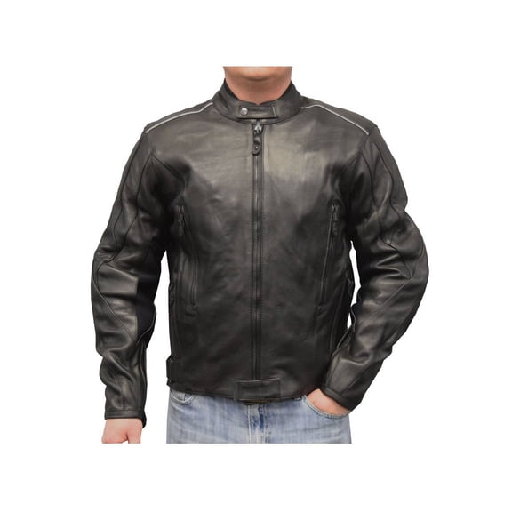 Redline Men's Leather Reflective Piping Jacket, Black & White M-TOURING (2XL)