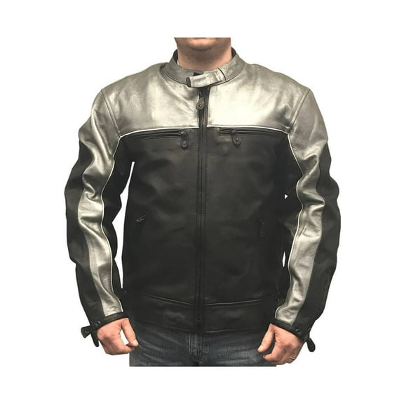 Redline Men's Racing Armor Premium Jacket, Two-Tone Leather M-RBR (Silver, 2XL)