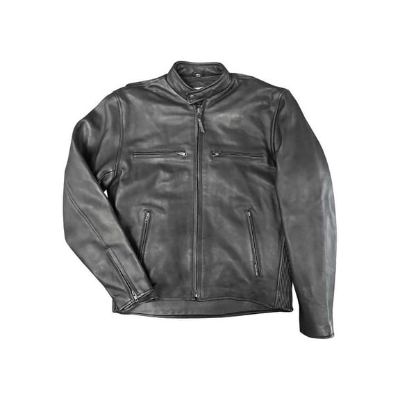 Redline Mens Stretch Sides Cowhide Leather Motorcycle Jacket - Black M-280 (4XL)