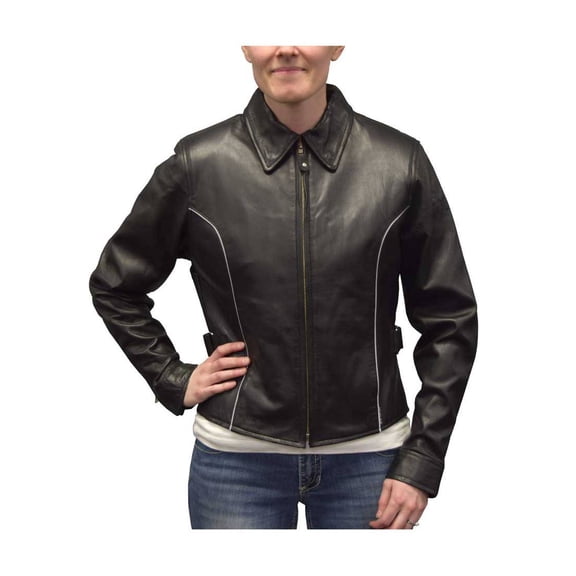Redline Women's Goat Leather Reflective Piping Motorcycle Jacket L-3250HV (3XL)