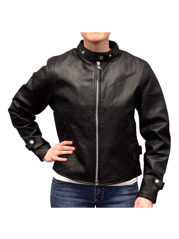 Redline Women's Goat Skin Leather Scooter Motorcycle Jacket, Black L-3000 (XL)