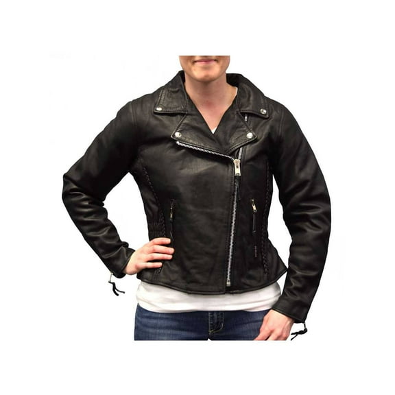 Redline Women's Mid-Weight Goat Leather Motorcycle Jacket, Black L-3150 (2XL)