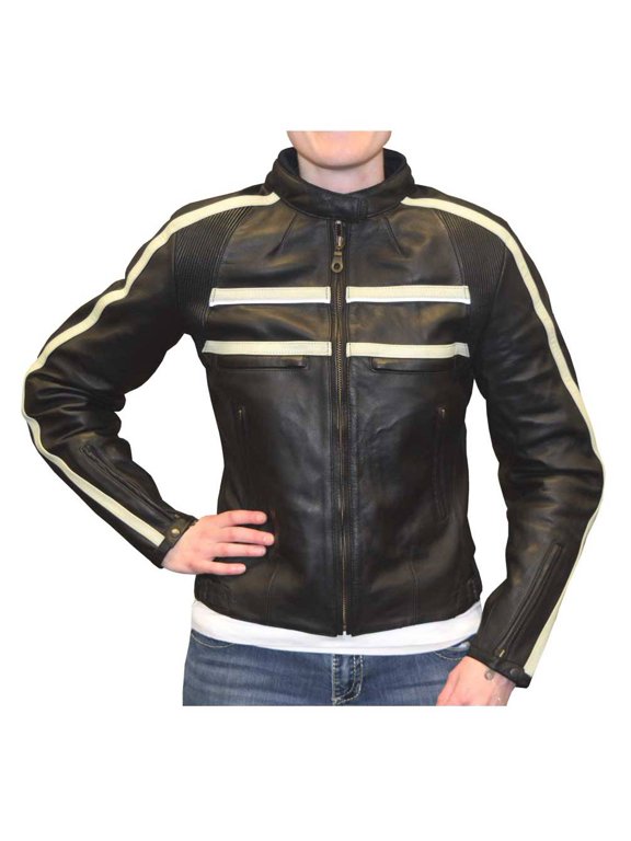 Redline Women's Naked Goat Skin Striped Racing Jacket, Black & White L-2402 (XL)