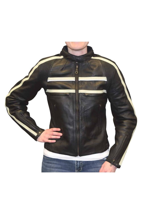 Redline Womens Naked Goat Skin Striped Racing Jacket, Black & White L-2402 (2XL)