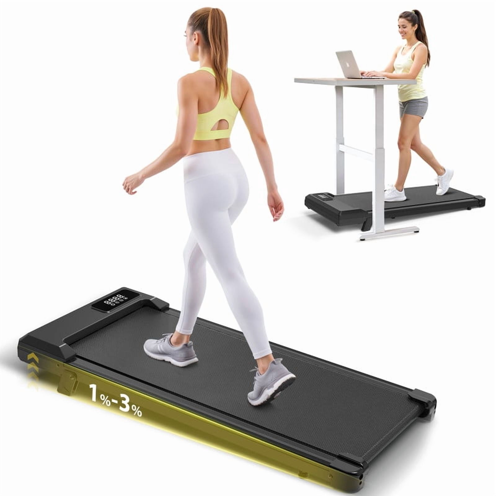Redliro Walking Pad Treadmill with Incline, Portable Under Desk Treadmill for Home Office, Compact Walking Pad with Smart LED Display, Black