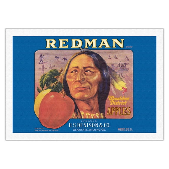 Redman Apples - Wenatchee District Washington - H.S. Denison & Co - Vintage Fruit Crate Label c.1930s - Fine Art Rolled Canvas Print 27in x 40in