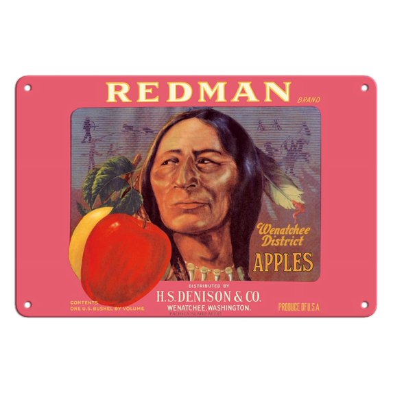 Redman Apples - Wenatchee District Washington - H.S. Denison & Company - Vintage Fruit Crate Label c.1930s - 8 x 12 inch Vintage Metal Tin Sign