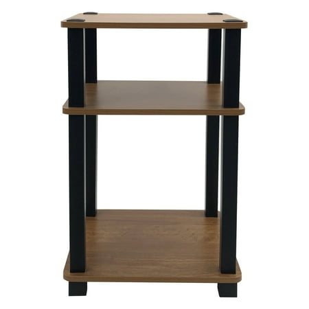 Redmon 3-Tier Shelf Side Table, Lightweight Freestanding Storage Unit, Oak Woodgrain
