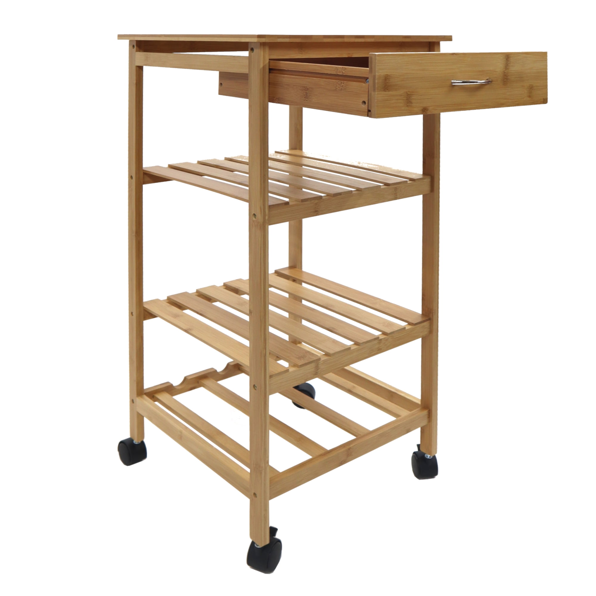 Redmon Bamboo Kitchen Storage Cart with Wine Rack, 15.25Wx15.25Dx31.5H