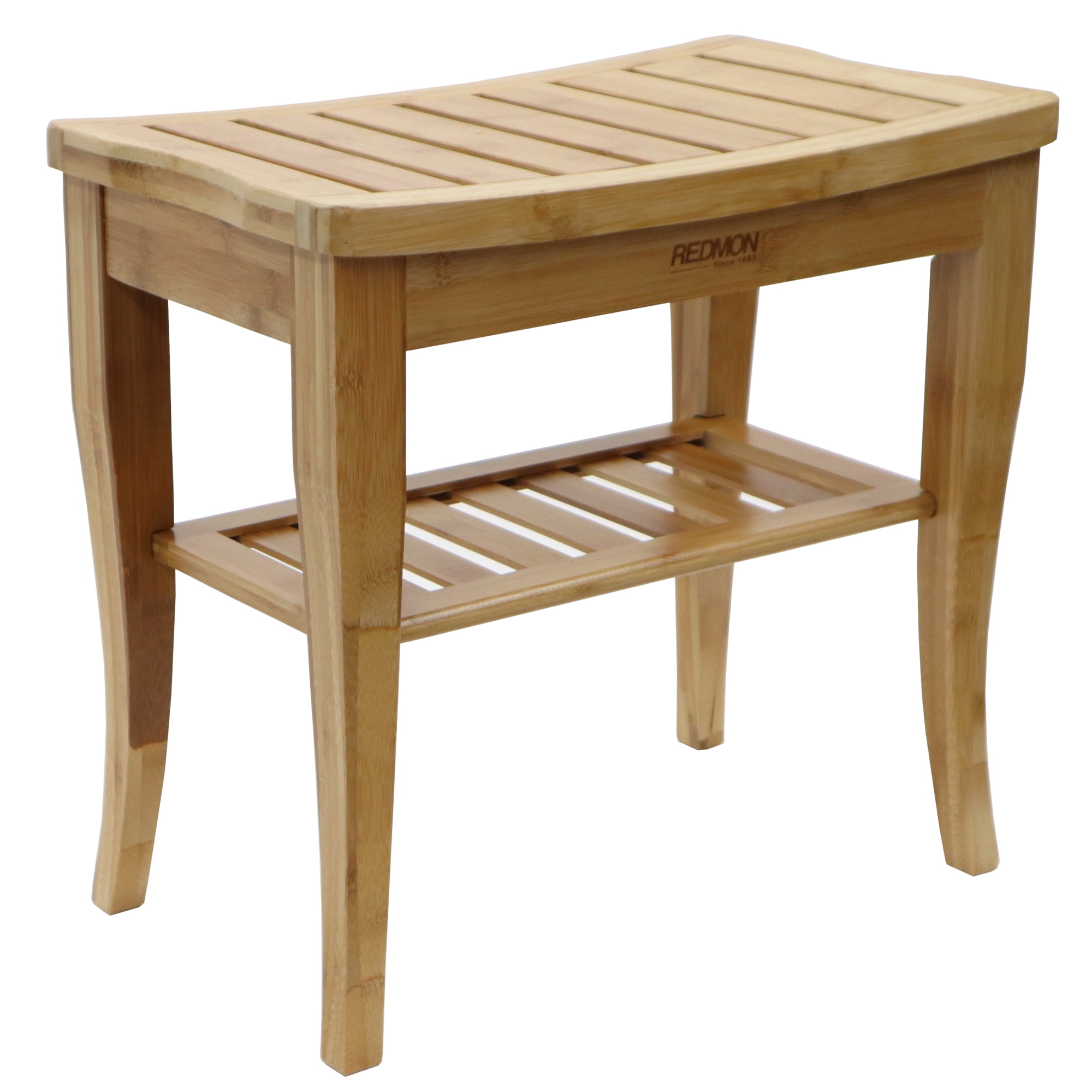 Redmon Bamboo Petite Shower Seat, Under Seat Accessory Shelf, Partial