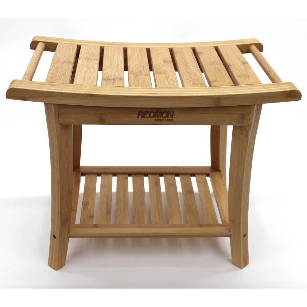 Redmon Bamboo Shower Spa Seat, Includes Accessory Shelf, Side Handles
