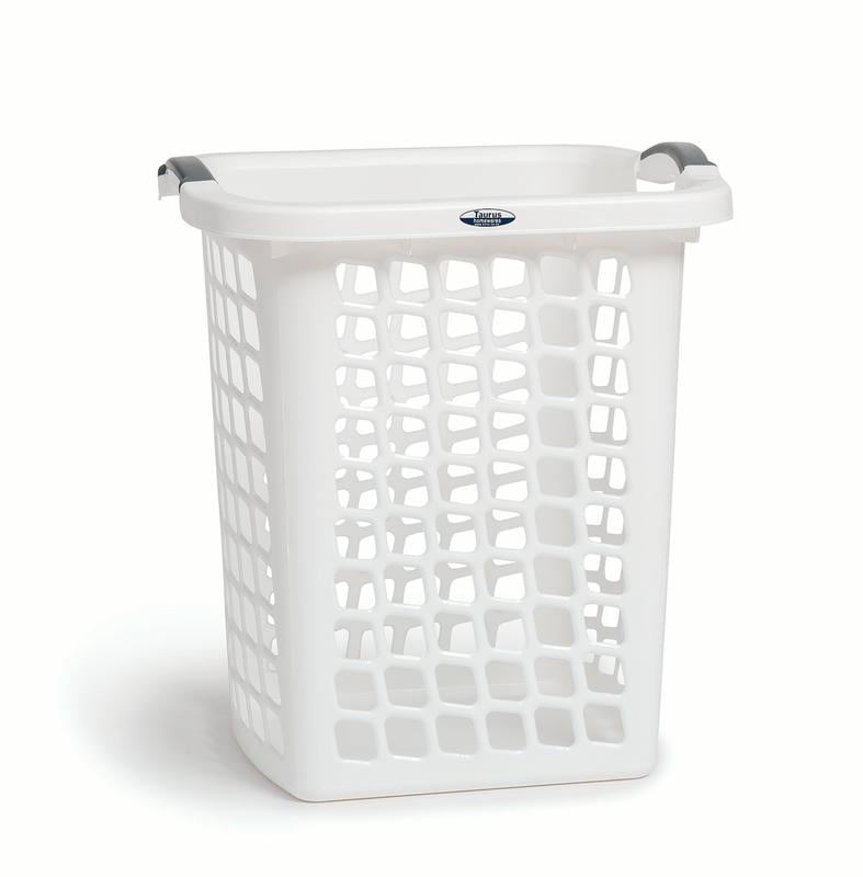 White Plastic Upright Laundry Hamper with Comfort Grip Handles
