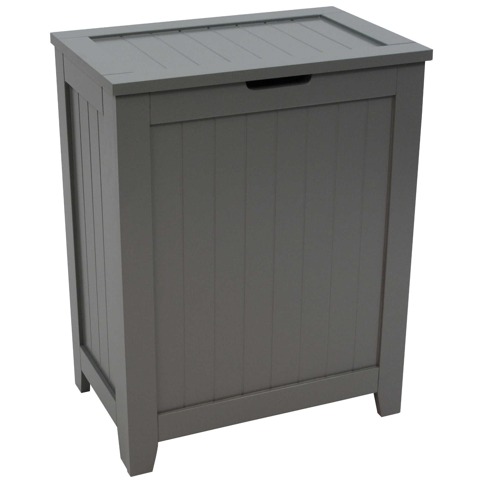 Gray Wooden Rectangular Upright Hamper with Lid
