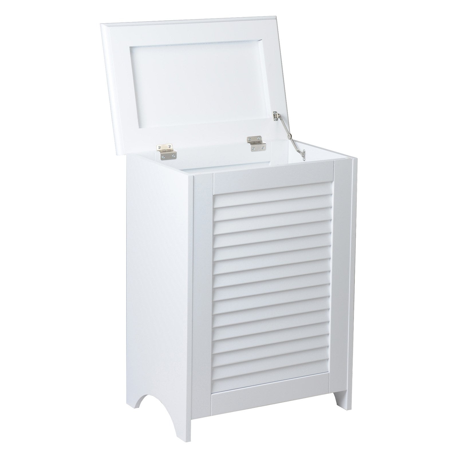 White Wooden Louvered Upright Laundry Hamper with Lid