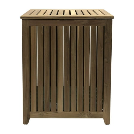 Redmon Genuine Teak Spa Laundry Top Load Hamper, Woodgrain Finish, 20" x 11" x 26" Height