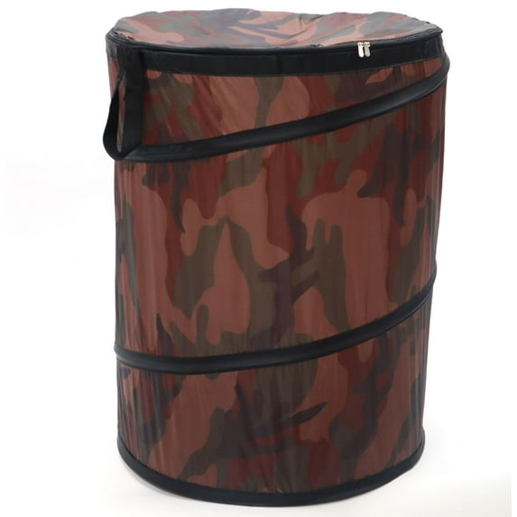 Redmon Round Pop up Zipper Lid Hamper, Red Camo Color