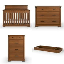 Child Craft Redmond Crib, Dresser, Topper & Chest Nursery Set, 4-in-1 Convertible Crib, Coach Cherry, 4-Piece
