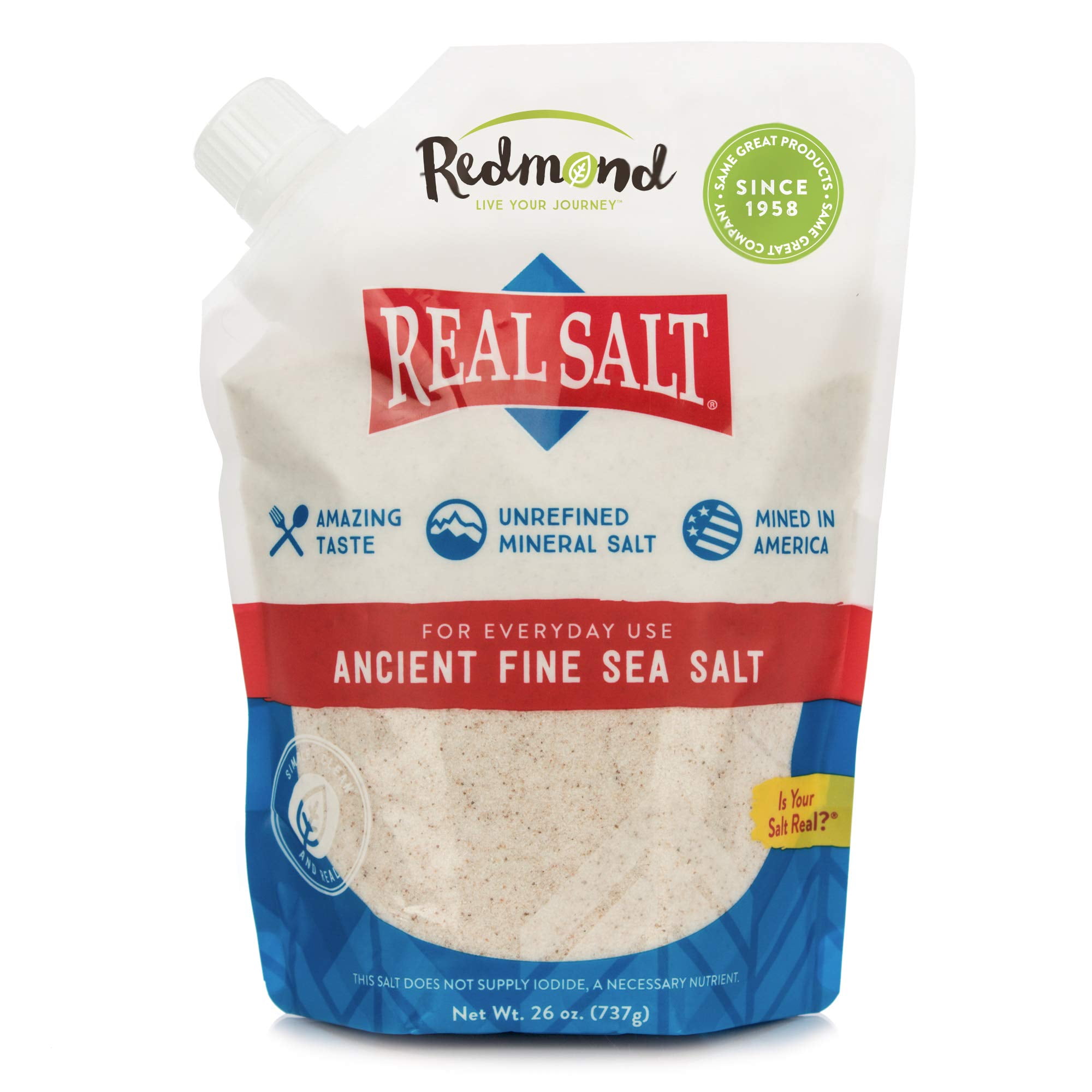 Redmond Real Salt - Ancient Fine Sea Salt, Unrefined Mineral Salt, 26 Ounce Pouch (6 Pack)