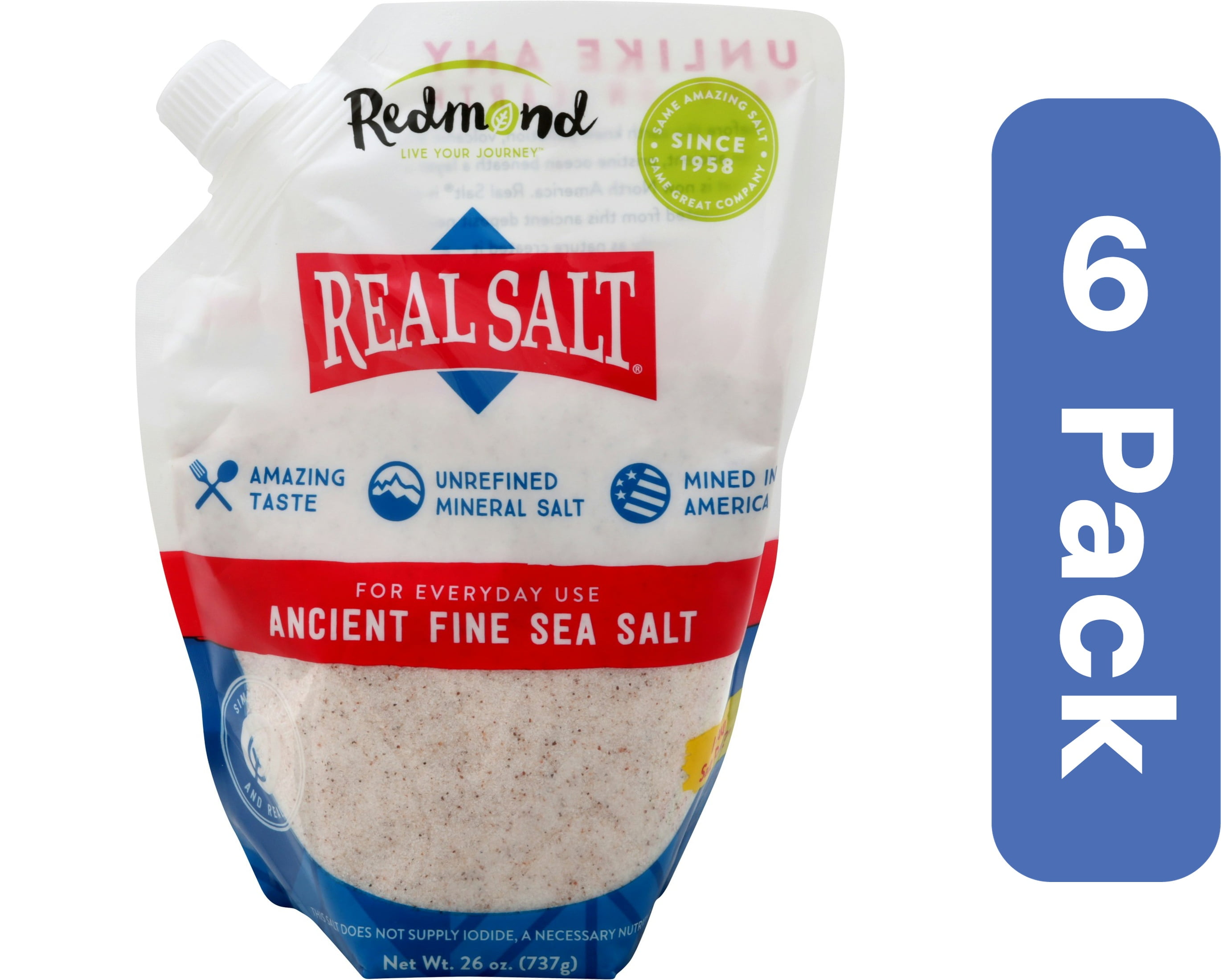 Redmond Real Salt Standup Pouch with Spout 26 oz (Pack Of 6)