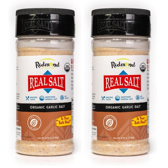 Redmond Real Sea Salt - Natural Unrefined Organic Gluten Free, Garlic Salt 8.25 Ounce (Pack of 2)