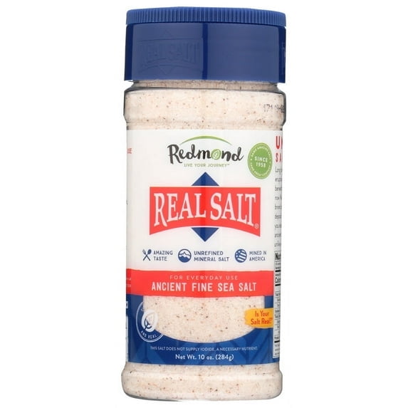 Redmond Real Unrefined Sea Salt, Fine, 10 oz Shaker (Pack of 2)
