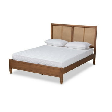Redmond Walnut Brown Finished Wood and Synthetic Rattan Queen Size Platform Bed
