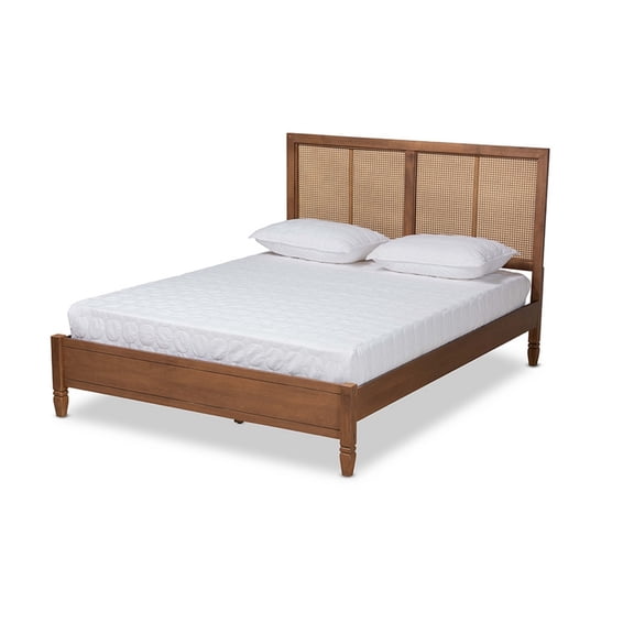 Redmond Walnut Brown Finished Wood and Synthetic Rattan Queen Size Platform Bed