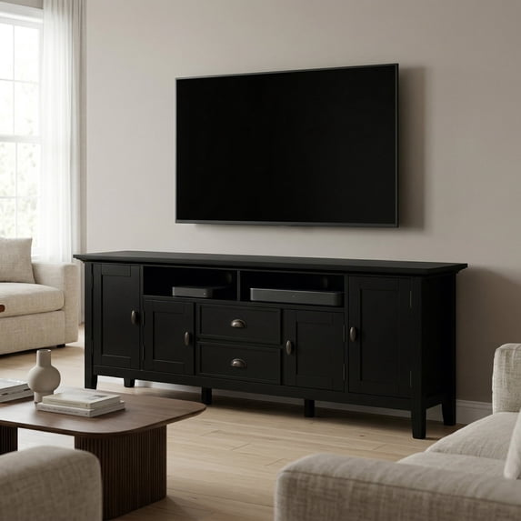 Redmond Wood 72" Transitional TV Media Stand in Black For TVs up to 80"