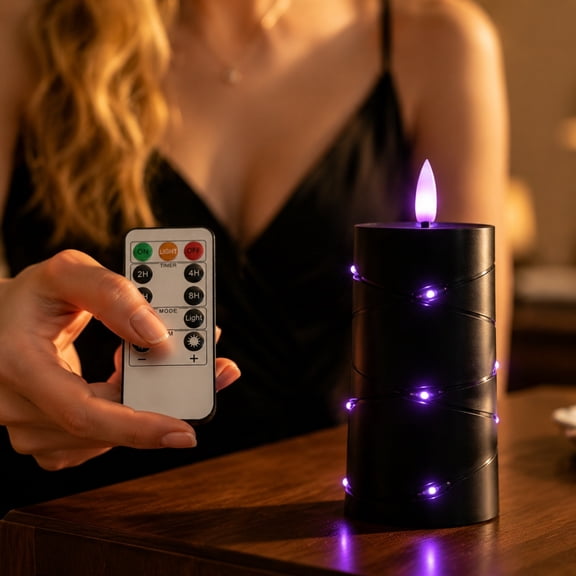 Rednachen 2Packs Black Flameless LED Candles Set with Remote Control, Battery Operated Bullet Head Electric Candle Lights for Halloween, Bar, Wedding, Spooky Themed Party Indoor Table Decoration