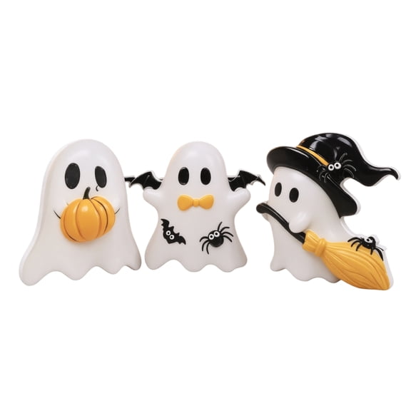 Rednachen 3 Pack Cute Halloween Ghost Decorations, Spooky Graveyard Tombstone Pumpkin Themed Tabletop Figurines for Indoor Home Halloween Party Holiday Atmosphere Display,E