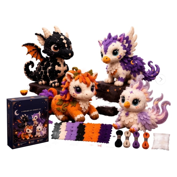 Rednachen Halloween DIY Animal Craft Kit , 4 Pack Monster Friends Felt Patchwork Sewing Set, Fun Handcrafted Fabric Making Kit for Halloween Party Activity Home Tabletop Decoration