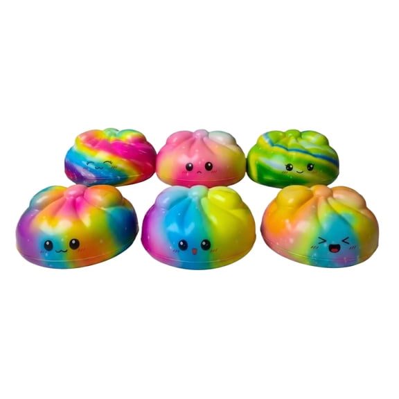 Rednachen Rainbow Gradient Squishy Bun Squeeze Toy, Cute Expressions Soft Stress Relief Fidget Toy, Random Color Decompression Toy for Office Desk Decor, Sold in Multiples of 6