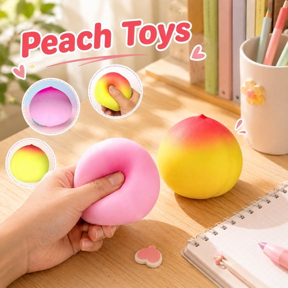Rednachen Squishy Peach Stress Relief Toy, Realistic Simulation Pink Peach Squeeze Fidget Toy, Slow Rebound Soft Decompression Sensory Toy for Anxiety Reduction, Home Office Desktop Decor,Pink