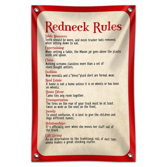 Redneck Rules 33" (84cm) x 22" (56cm) Mini Vinyl Flag Banner Wall Sign
