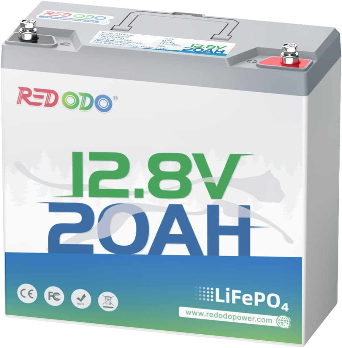 Redodo 12V 20Ah LiFePO4 Battery, 4000+ Deep Cycles Lithium Battery with 20A BMS, 256Wh Energy, Perfect for Kayak Finshfinder, Ice Fishing, Electric Fishing Reel, Gps, Camping