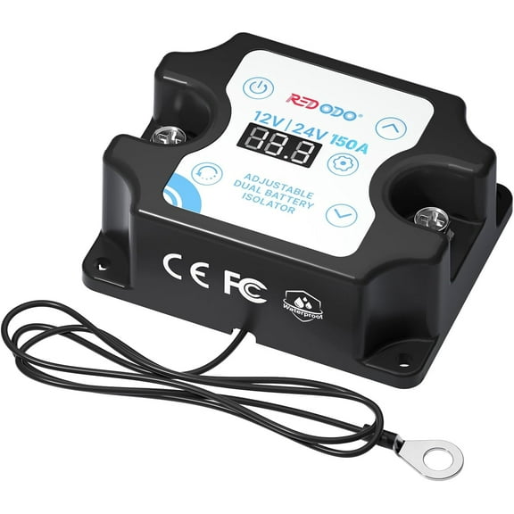 Redodo 12V/24V 150A Adjustable Battery Dual Isolator (Vsr) - Auto Connect/Disconnect Starter and House Batteries, with LCD Display