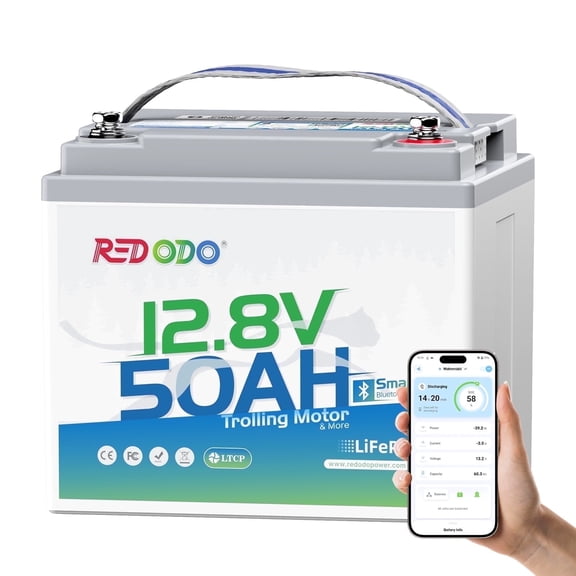 Redodo 12V 50Ah LiFePO4 Lithium Battery Bluetooth Low-Temp Protection 10 Years Lifetime for Trolling Motor RV, Solar, Boat Marine and Camping