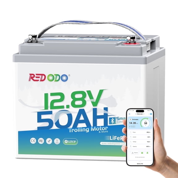 Redodo 12V 50Ah LiFePO4 Lithium Battery Bluetooth Low-Temp Protection 10 Years Lifetime for Trolling Motor RV, Solar, Boat Marine and Camping