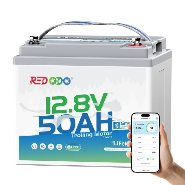 Redodo 12V 50Ah LiFePO4 Lithium Battery Bluetooth Low-Temp Protection 10 Years Lifetime for Trolling Motor RV, Solar, Boat Marine and Camping