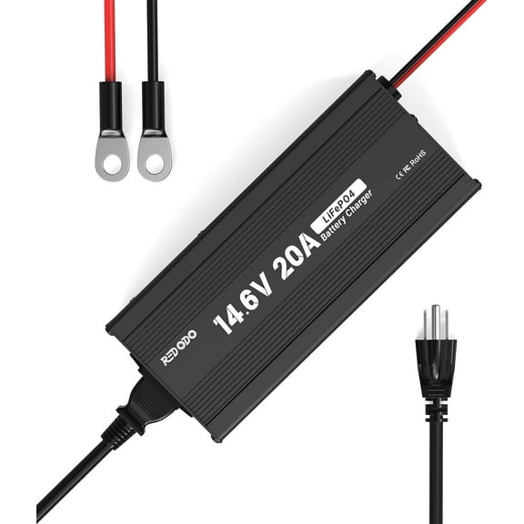 Redodo 14.6V 20A Lifepo4 Lithium Battery Charger, Support Fast Charging for Deep Cycle Lithium Iron Phosphate Battery Charging