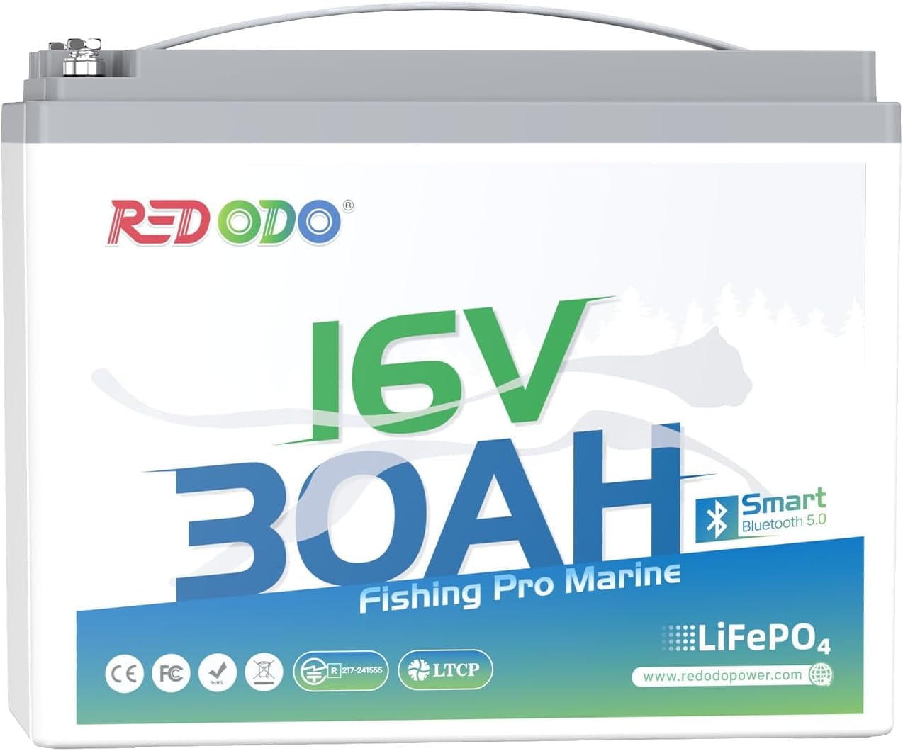 Redodo 16V 30Ah Lithium Marine Battery with Bluetooth, LiFePO4 Battery Built-in BMS, 4000+ Deep Cycle Rechargeable Lithium Battery, Perfect for Marine Devices such as Sonar, Radar, GPS, Fish Finder