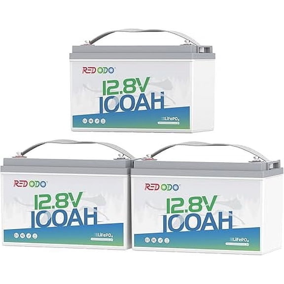 Redodo 3 Pack 12V 100Ah LiFePO4 Battery 100A BMS 1280Wh Group 31 Lithium Battery for RV Solar Energy Storage