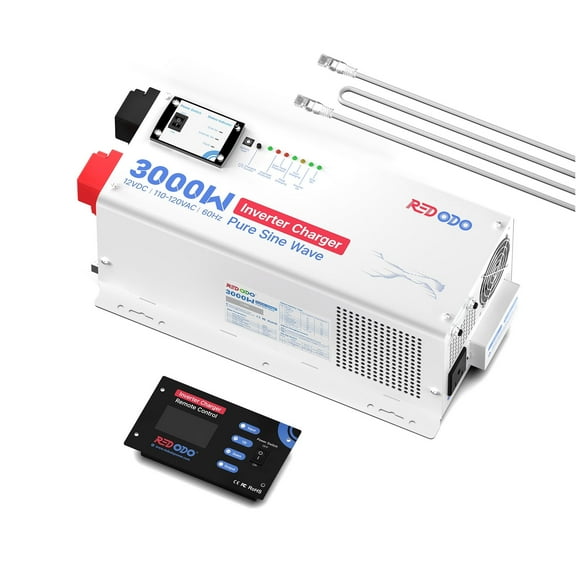 Redodo 3000W Pure Sine Wave Inverter Charger 12V DC to 120V AC Surge 9000w w/Remote Control for Off-Grid Solar RV Boat Home, Compatible with Lithium & Various Batteries