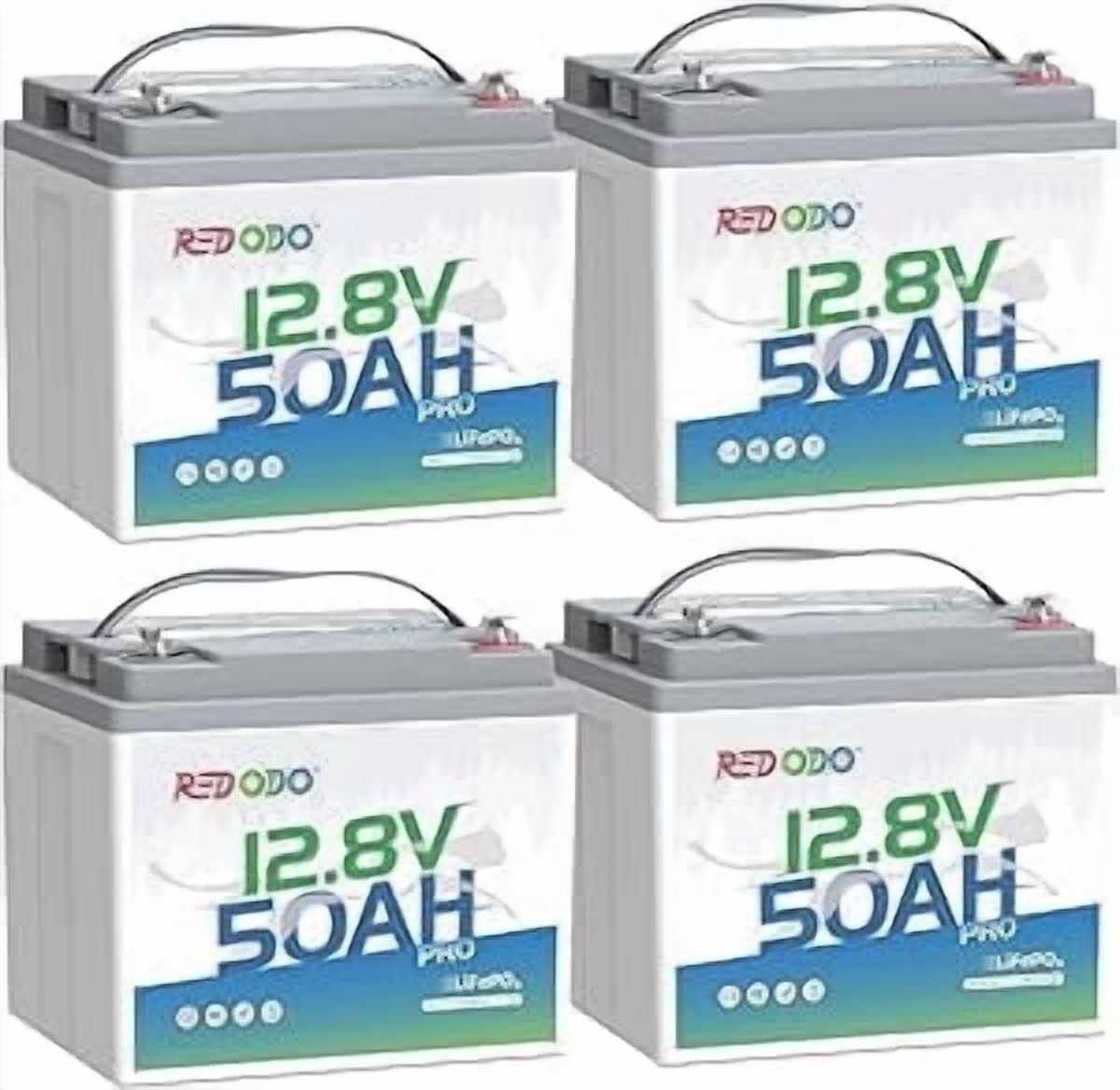 Redodo 4 Pack 12.8V 50Ah Lithium LiFePO4 Battery 10-Year lifetime 50A BMS for Security Devices RV