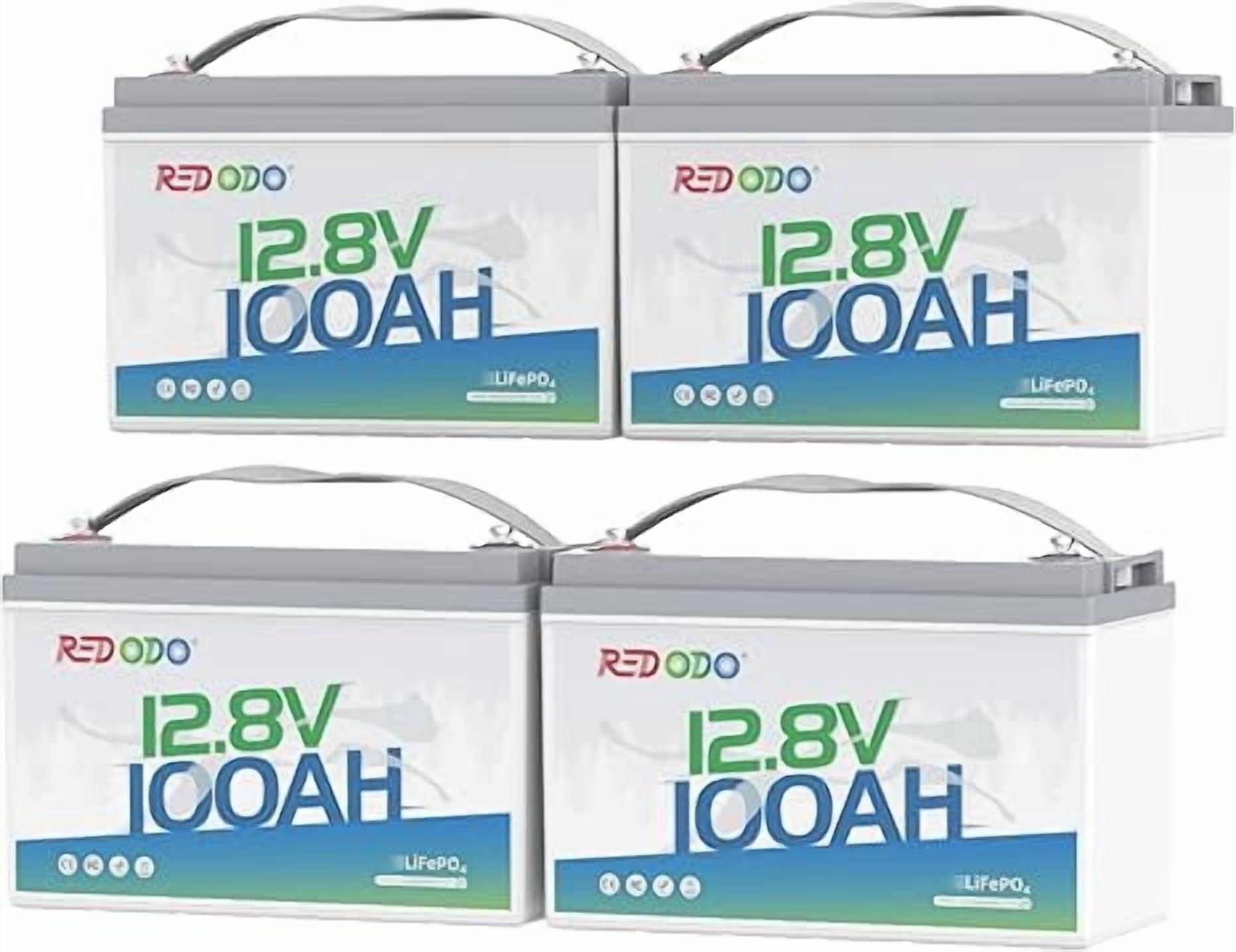 Redodo 4 Pack 12V 100Ah LiFePO4 Battery 100A BMS 1280Wh Group 31 Lithium Battery for RV Solar Energy Storage