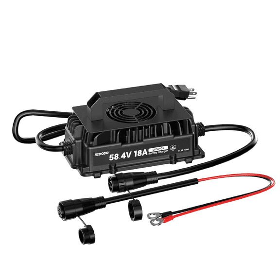 Redodo 58.4V18A LiFePO4 Battery Charger for 48V (51.2V) Lithium Batteries IP65 Waterproof Smart Charger with 0V BMS Activation 3-Stage Charging