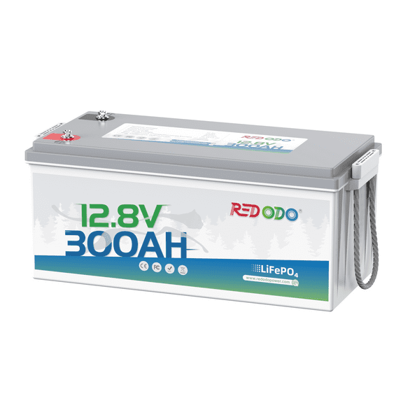 Redodo LiFePO4 Battery 12V 300Ah, Max. 2560W Power Output, Built in 200A BMS, 4000-15000 Deep Cycles & 10-Year Lifetime, Perfect for RV, Marine, Trolling Motor, Solar Off-Grid System