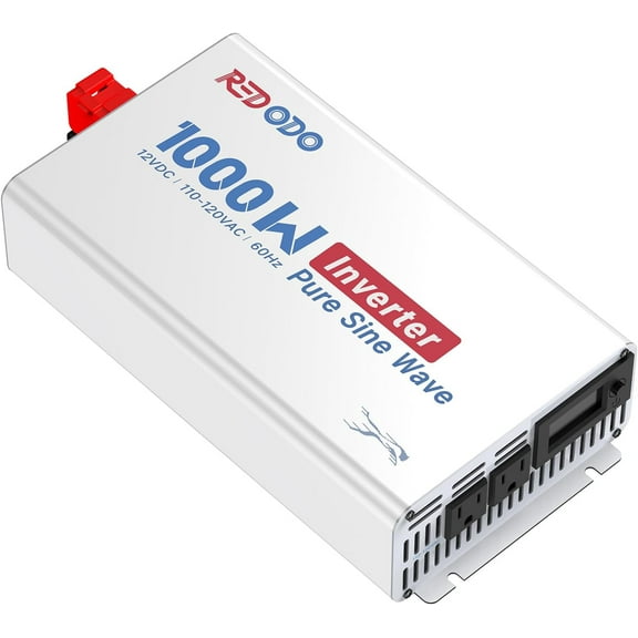 Redodo Pure Sine Wave Inverter 1000W Convert DC 12V to AC 110V, Monitoring Screen Showing Real-Time Status, for Off-Grid Solar Power System, RV, Home Backup Power