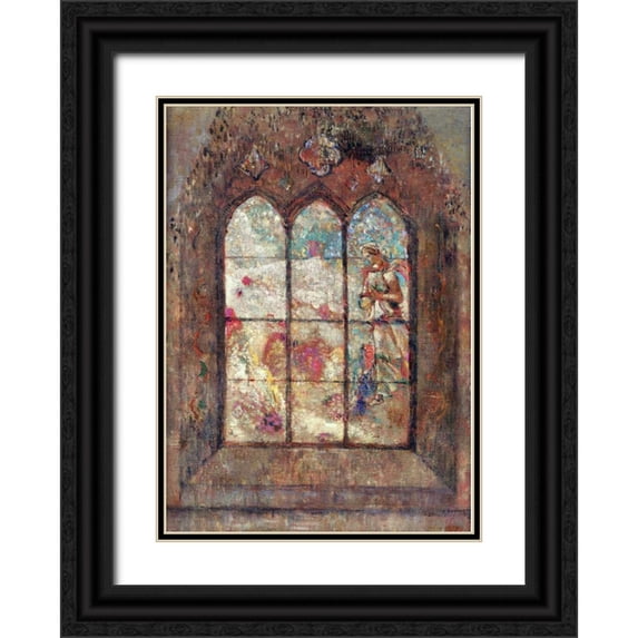 Redon, Odilion 14x18 Black Ornate Wood Framed with Double Matting Museum Art Print Titled - The Stained Glass Window
