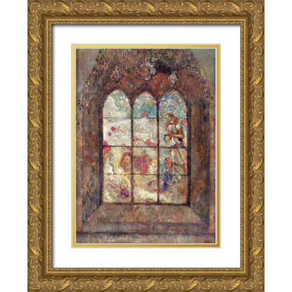 Redon, Odilion 18x24 Gold Ornate Wood Framed with Double Matting Museum Art Print Titled - The Stained Glass Window